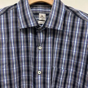 Peter Millar Navy and White Plaid Shirt